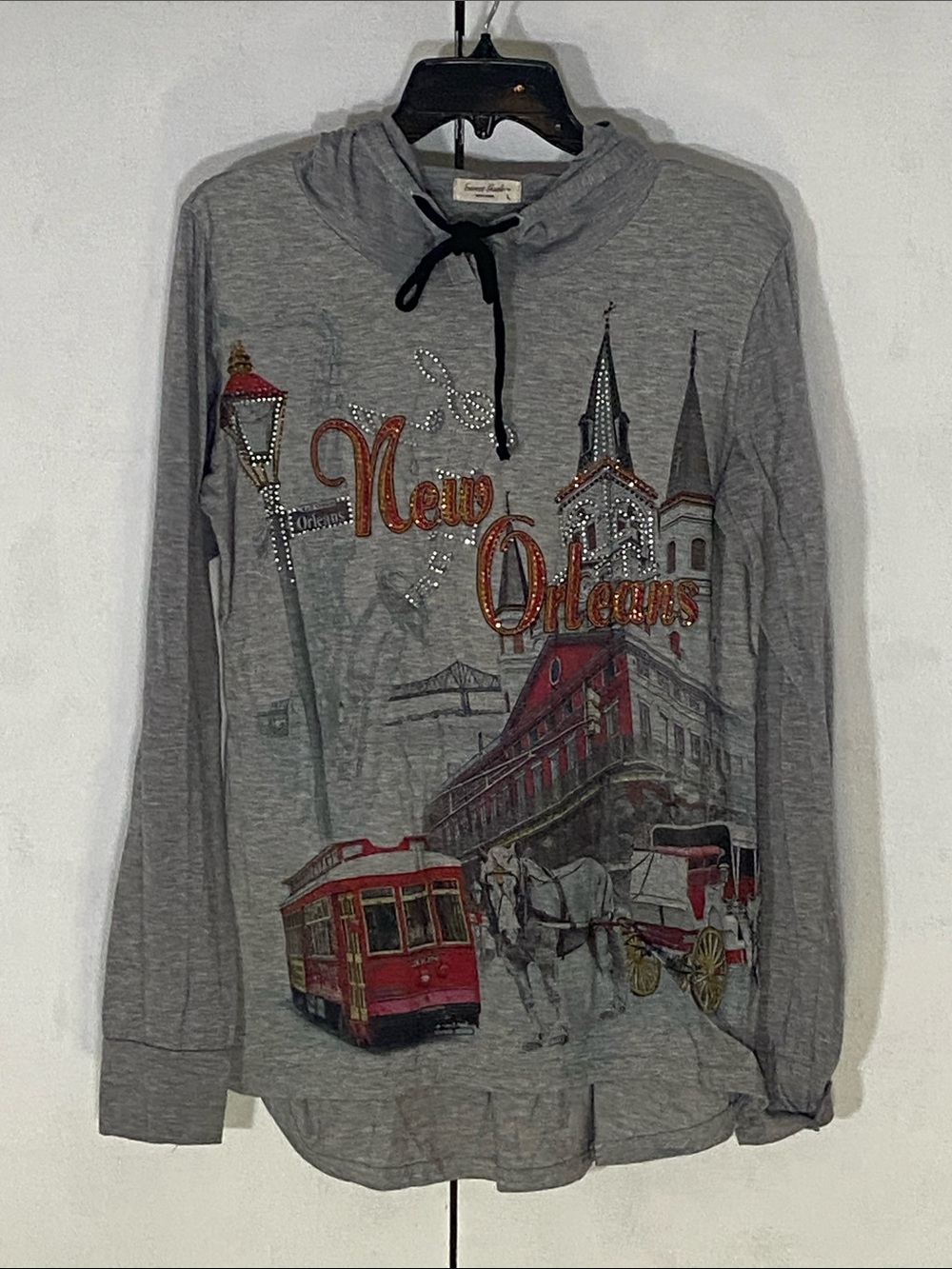 New Orleans Y2K Bling Graphic Hooded Lightweight Sweatshirt - Gray